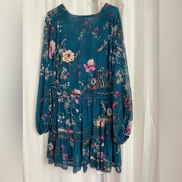NWOT Free People bluish-green floral mini dress — size small (S) // $128 - Picture 2 of 6